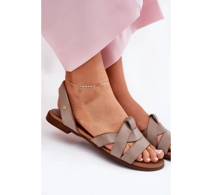 model 21694288 Pohodlné Kožené Nazouvací Sandály Tmavě Béžové - Zazoo