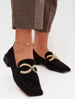 Dámské mokasíny z přírodního semiše zlatý detail D&A model 22031903 Černé - S.Barski