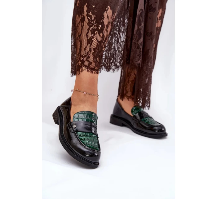 Dámské lakované kožené mokasíny Vinceza – zeleno-černé Dámské lakované kožené mokasíny Vinceza – zeleno-černé