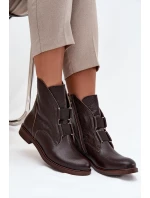 Dámské kotníkové boty z přírodní kůže na plochém podpatku Zazoo – čokoládové Dámské kotníkové boty z přírodní kůže na plochém podpatku Zazoo – čokoládové