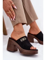 Dámské pantofle / sandály na platforma podpatku 17400 Černá s hnědou - Vinceza