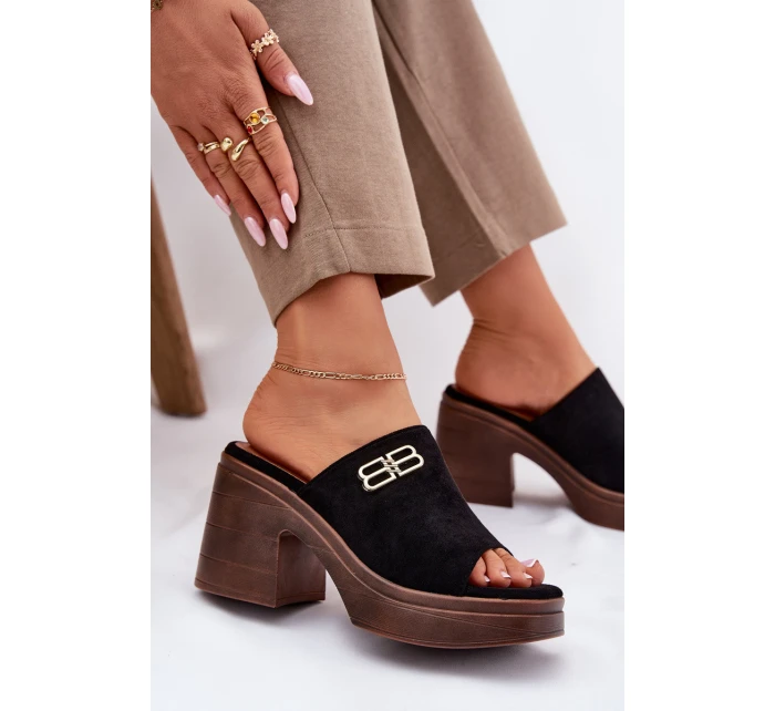 Dámské pantofle / sandály na platforma podpatku 17400 Černá s hnědou - Vinceza
