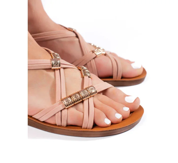 Moderní dámské růžové sandály na plochém podpatku Moderní dámské růžové sandály na plochém podpatku