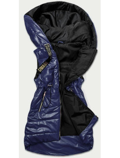 Tmavě modrá lesklá vesta s kapucí (B9783-3)