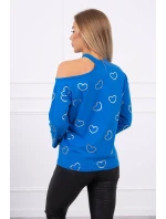 Chrpově modrá halenka s potiskem srdce