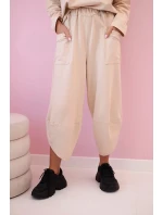 Bavlněná mikina kalhoty set tmavě béžová