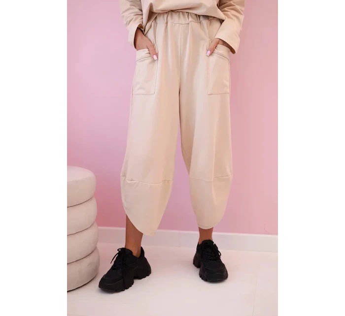 Bavlněná mikina kalhoty set tmavě béžová