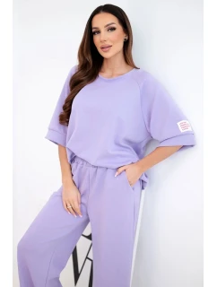 Dámský máslový komplet z viskózy mikina a široké kalhoty světle fialový