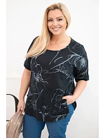 Dámská bavlněná halenka Plus Size s krátkým rukávem a kapsou černá