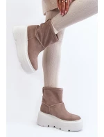 Kožené Dámské Boty Na Podpatku S Pásky  Bežové model 21644286 - Zazoo