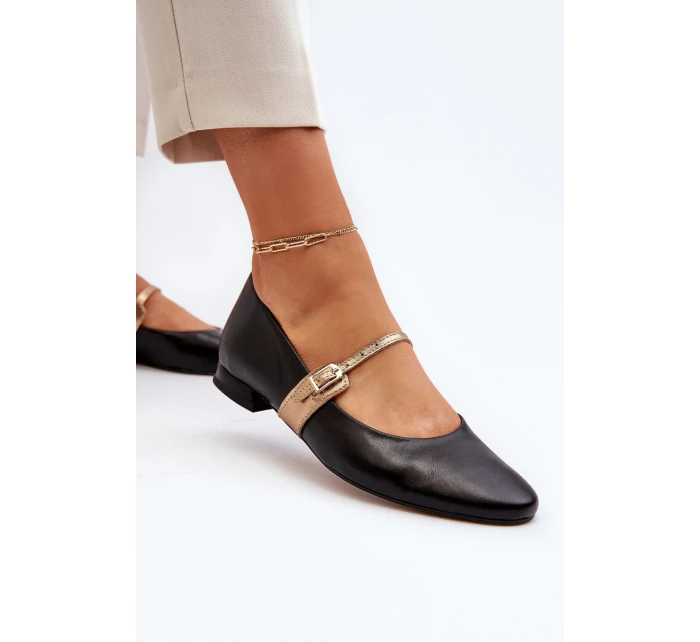 Dámské kožené baleríny na plochém podpatku model 21651882 černé - Laura Messi