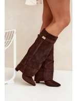 Kozačky Eko Podpatky Na Zip Zateplené  Čokoládové model 21704760 - Boto