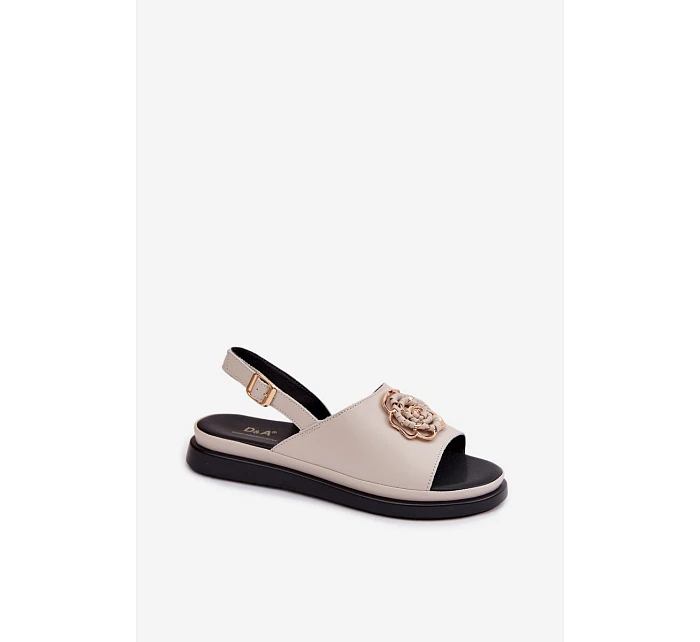 Kožené dámské sandály s ozdobným detailem D&A GR61-5937 Béžové