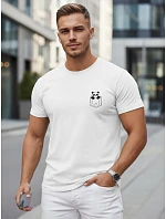 Pánské bavlněné tričko s malým potiskem, bílé, FashionStreet NX5131R Pánské bavlněné tričko s malým potiskem, bílé, FashionStreet NX5131R