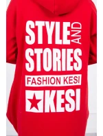 Zateplená mikina s dlouhými zády a kapucí červená