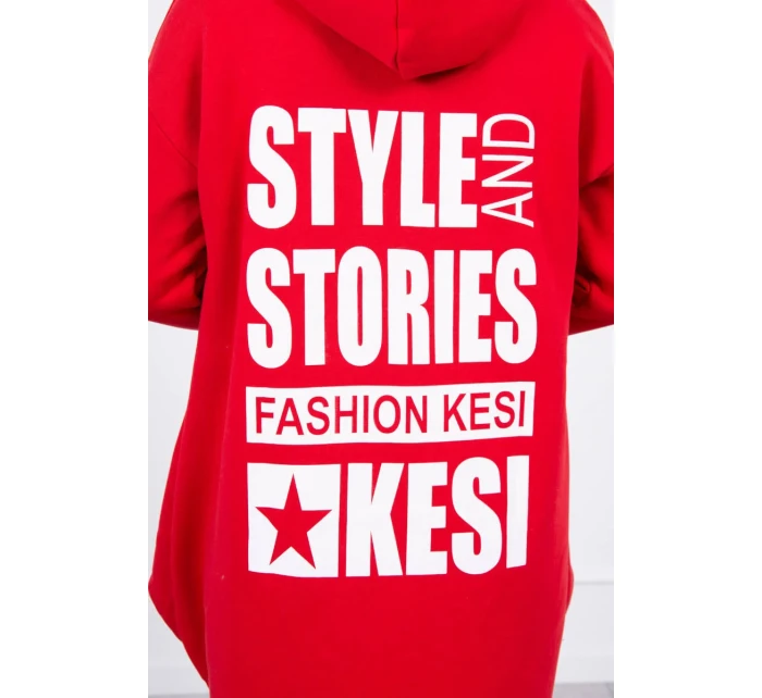 Zateplená mikina s dlouhými zády a kapucí červená