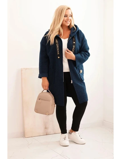 Dámský kabát Plus Size z  s kapucí a kapsami modrý model 22324347 - K-Fashion