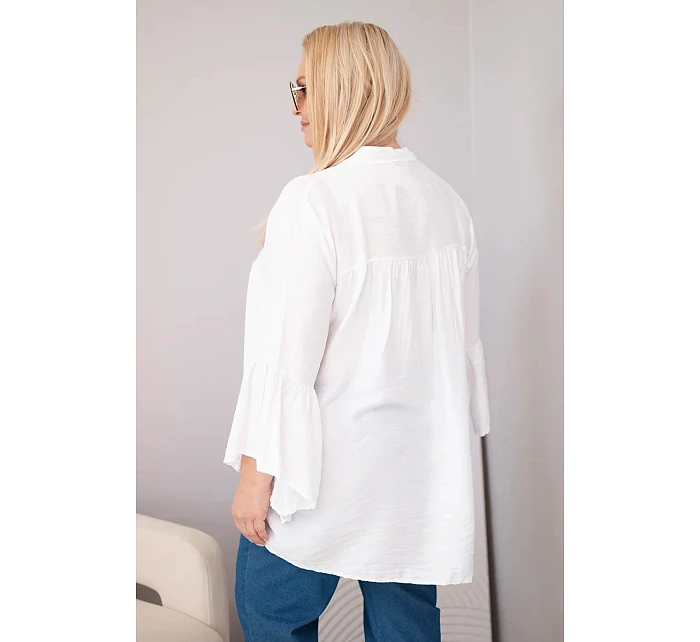 Dámská viskózová halenka Plus Size s model 22043156 rukávem a výstřihem do V bílá - K-Fashion