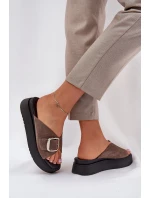 Dámské Zamszové Klapky S Přezkou Na Platformě Hnědé Zazoo 3019