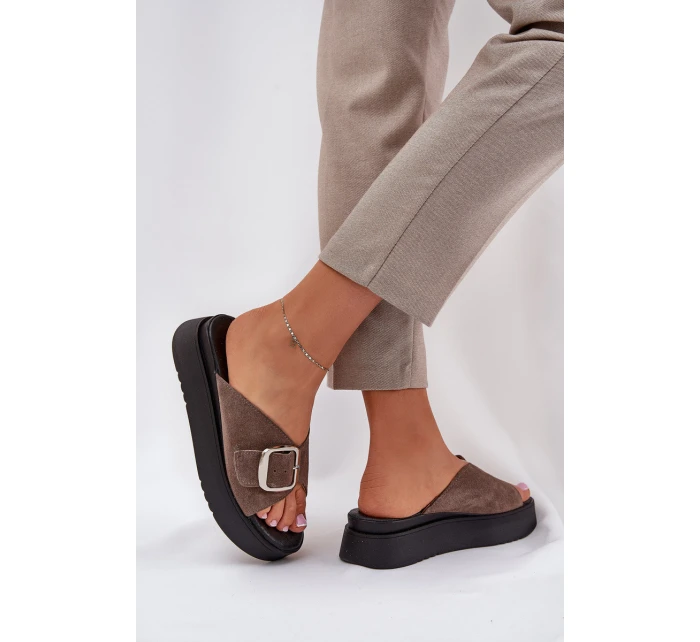 Dámské Zamszové Klapky S Přezkou Na Platformě Hnědé Zazoo 3019