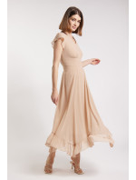Monnari Šaty Elegantní dámské šaty s volánem Béžová barva
