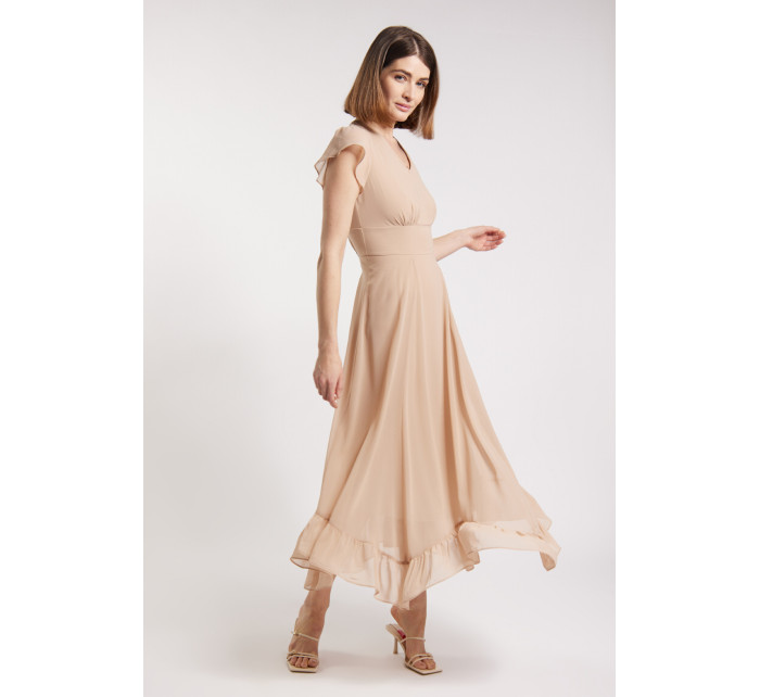Monnari Šaty Elegantní dámské šaty s volánem Béžová barva