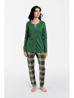 Dámské pyžamo Asama dlouhé rukávy, dlouhé nohavice - zelená/potisk
