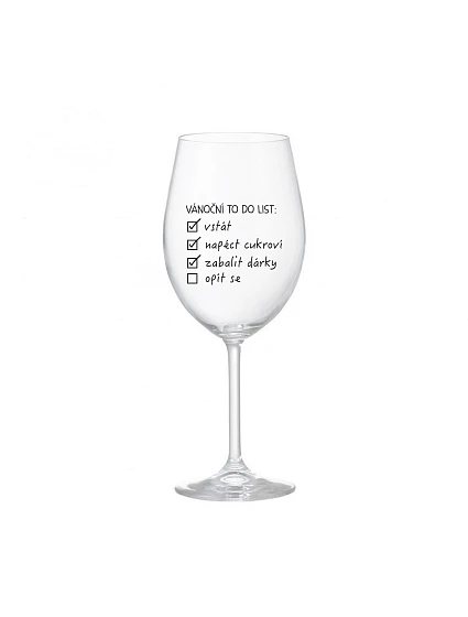 VÁNOČNÍ TODO LIST - čirá sklenice na víno 350 ml