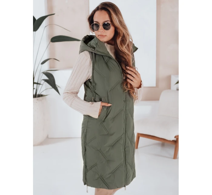 Dámská dlouhá prošívaná vesta s kapucí zelená FashionStreet TY5097 Dámská dlouhá prošívaná vesta s kapucí zelená FashionStreet TY5097