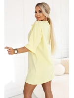 666-2 Bavlněné volné oversize šaty s krátkými rukávy - máslově žluté