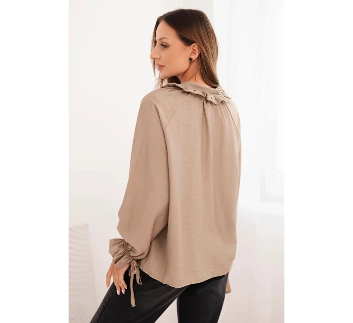 Dámská blůza z viskózy s V výstřihem a zavazováním u rukávů fango