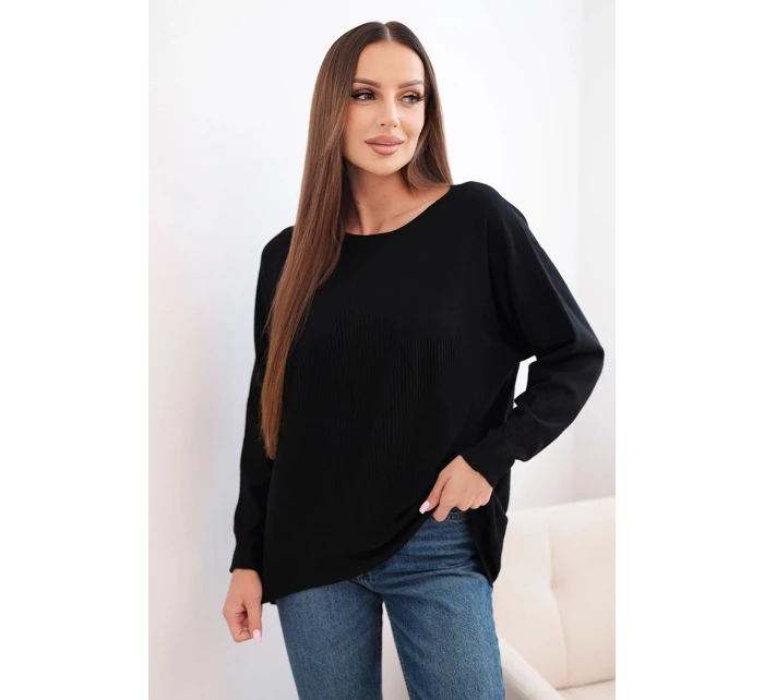 Dámský svetr s delším zadním dílem a  černý model 21731270 - K-Fashion