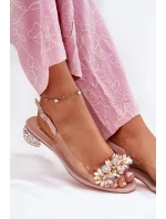 Průhledné sandály na nízkém podpatku se zdobením D&A MR51-709 růžové