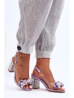 Průhledné stylové sandály na klínku fialové SBarski Průhledné stylové sandály na klínku fialové SBarski