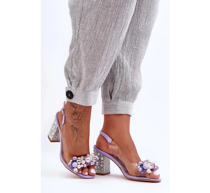 Průhledné stylové sandály na klínku fialové SBarski Průhledné stylové sandály na klínku fialové SBarski