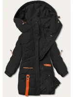 Černá péřová dámská bunda s ozdobnými páskami (AG2-J85)