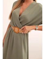 Dlouhá šaty s ozdobným pásem jasné khaki