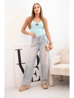 Dámská pruhovaná tílko s ozdobnou nášivkou světle mátová