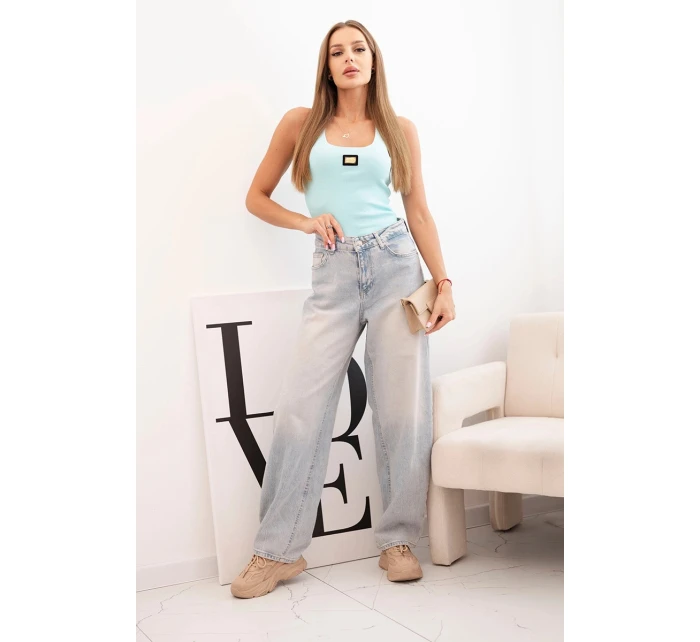 Dámská pruhovaná tílko s ozdobnou nášivkou světle mátová