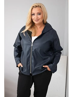 Dámská bunda Plus Size s kapucí a nastavitelným spodkem modrá