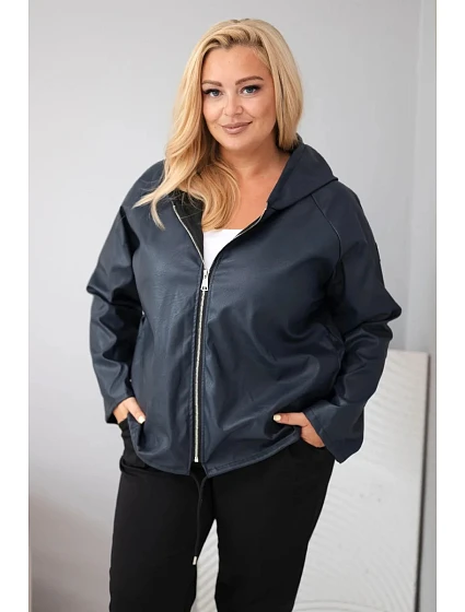 Dámská bunda Plus Size s kapucí a nastavitelným spodkem modrá