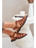 Kožené sandály na plochém podpatku Zazoo model 21682338 Camel - Boto Kožené sandály na plochém podpatku Zazoo model 21682338 Camel - Boto