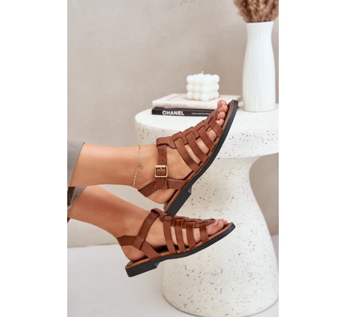 Kožené sandály na plochém podpatku Zazoo model 21682338 Camel - Boto Kožené sandály na plochém podpatku Zazoo model 21682338 Camel - Boto