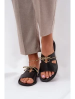 Dámské kožené sandály na plochém podpatku Zazoo 3022 černé