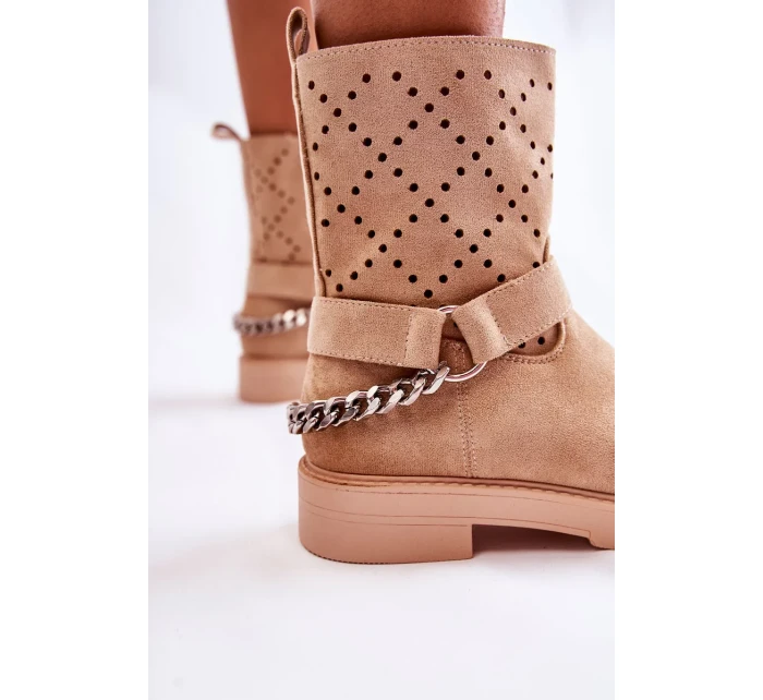 Prolamované Botičky Se Zipem S řetízkem béžový Chantelle