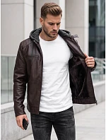 Pánská zateplená bunda z ekokůže s kapucí, hnědá, FashionStreet TX5146 Pánská zateplená bunda z ekokůže s kapucí, hnědá, FashionStreet TX5146