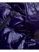 Tmavě modrá lakovaná dámská prošívaná bunda (7697)