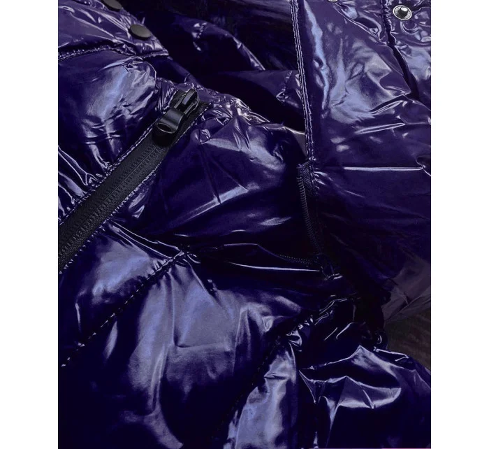 Tmavě modrá lakovaná dámská prošívaná bunda (7697)