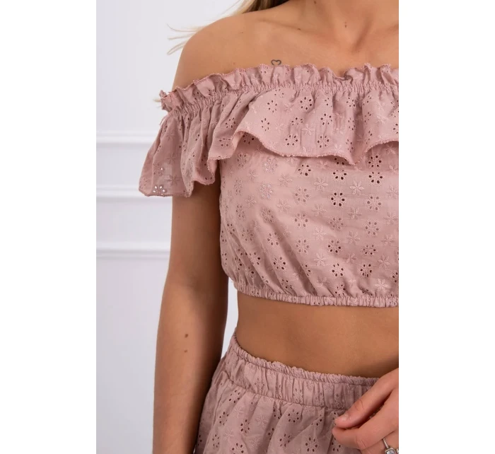 Vyšívaná souprava s kapučínovou halenkou s puntíky