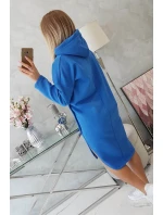 Šaty s kapucí a bočním rozparkem chrpově modré